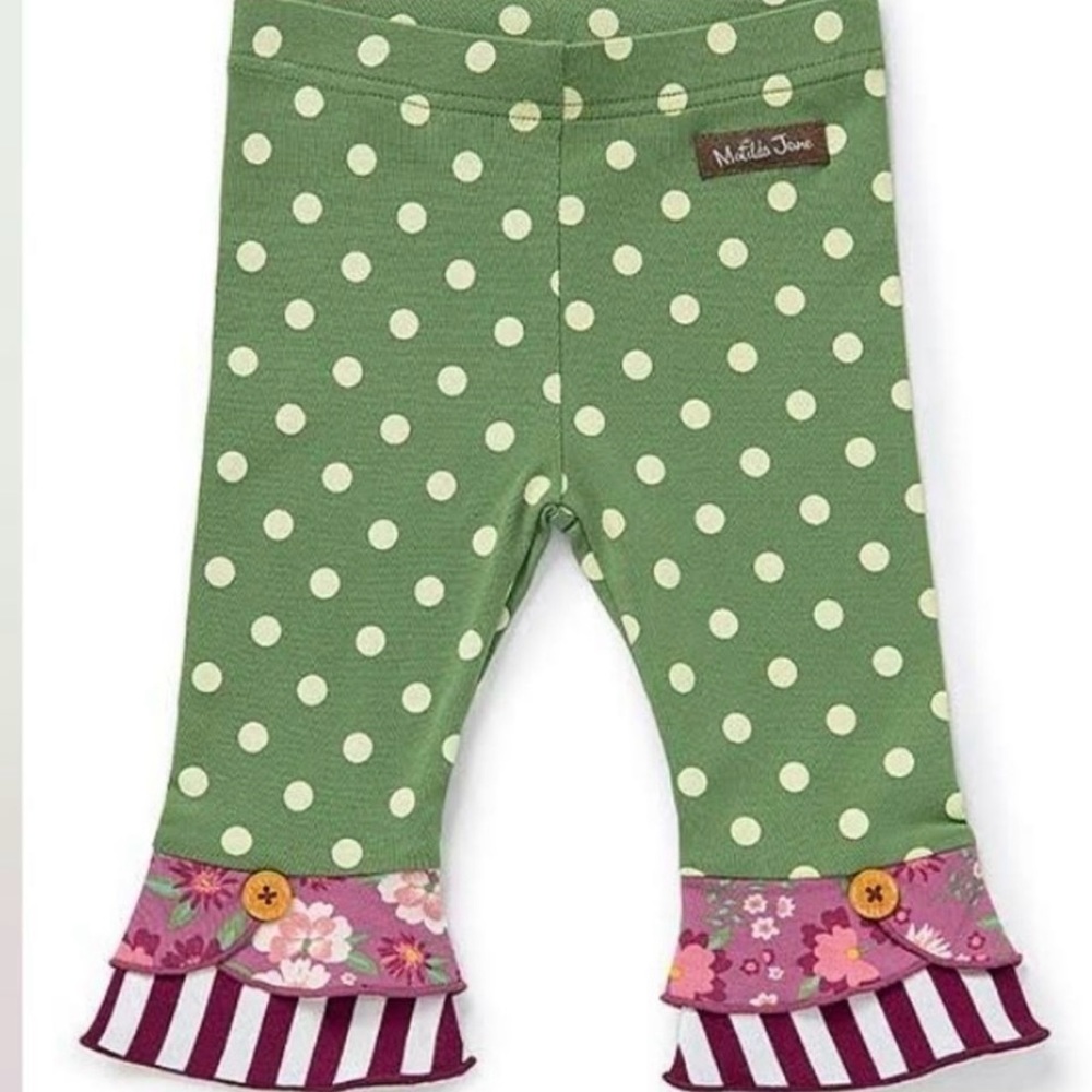 Matilda Jane Green Polka Dot First Adventure Scrappy Leggings Size 12-18 mths.